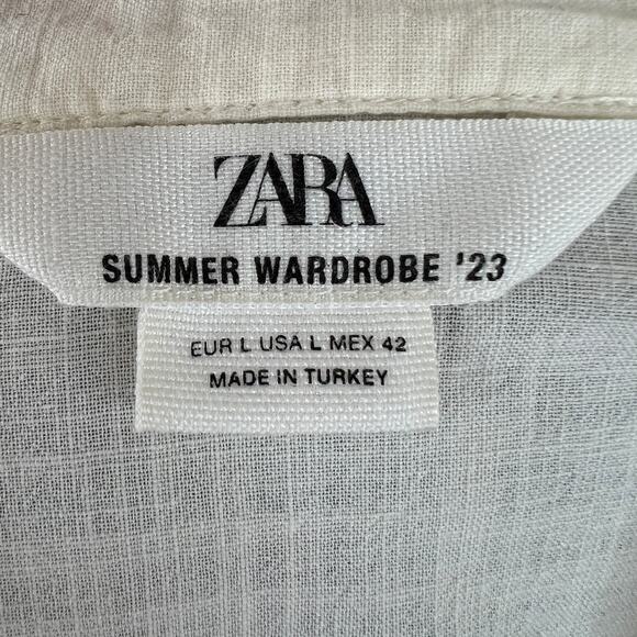 ZARA '23 Summer Wardrobe Off White Top Collared Long Sleeve Button Front L Large - Picture 6 of 6